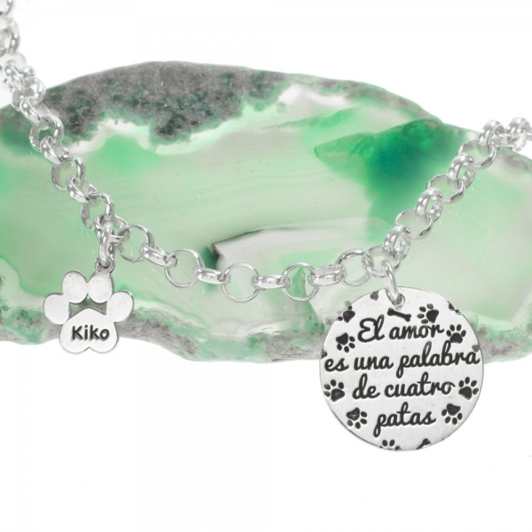 Pulsera huella con nombre de mascota y mensaje