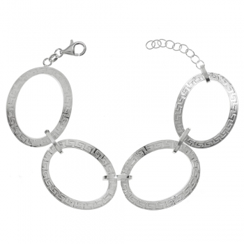 Pulsera eslabón círculo labrado griego Plata de Ley