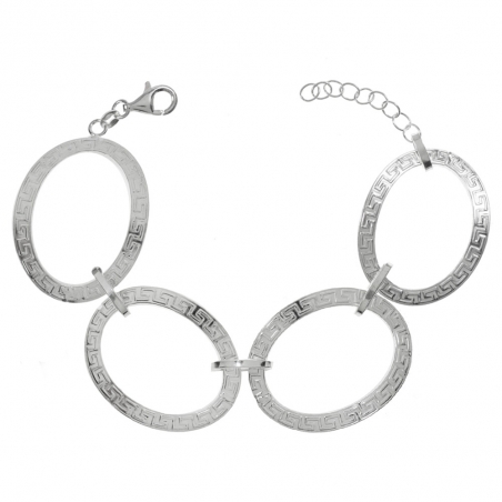 Pulsera eslabón círculo labrado griego Plata de Ley