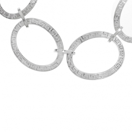 Pulsera eslabón círculo labrado griego Plata de Ley