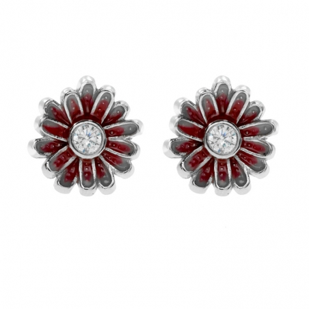 Pendientes margarita roja Plata de Ley