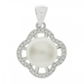 Colgante flor con perla Plata de Ley