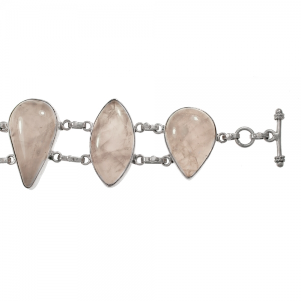 Brazalete cuarzo rosa XL Plata de Ley