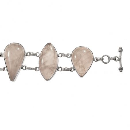 Brazalete cuarzo rosa XL Plata de Ley
