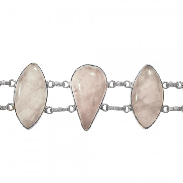 Brazalete cuarzo rosa XL Plata de Ley