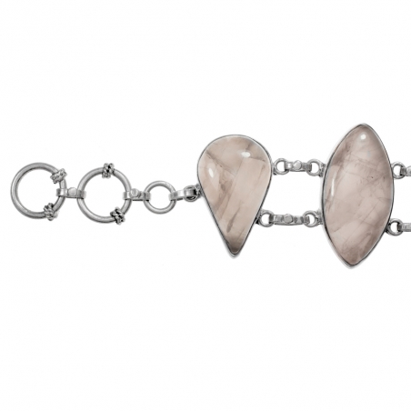 Brazalete cuarzo rosa XL Plata de Ley