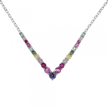 Collar V con circonitas de colores