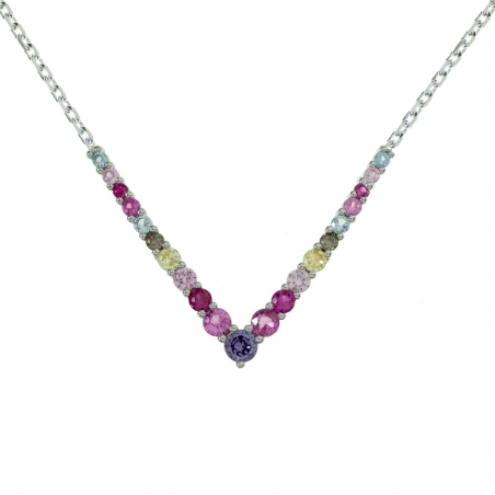 Collar V con circonitas de colores
