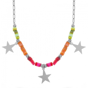 Collar estrellas y abalorios fucsia acero
