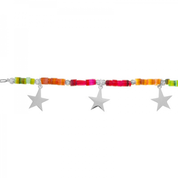 Collar estrellas y abalorios fucsia acero