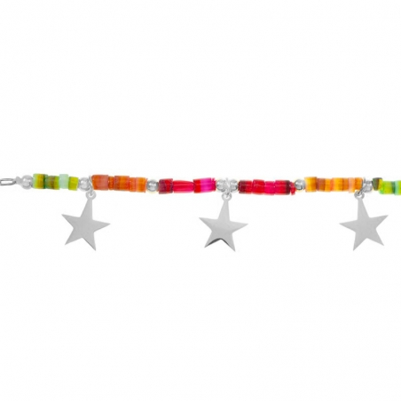 Collar estrellas y abalorios fucsia acero