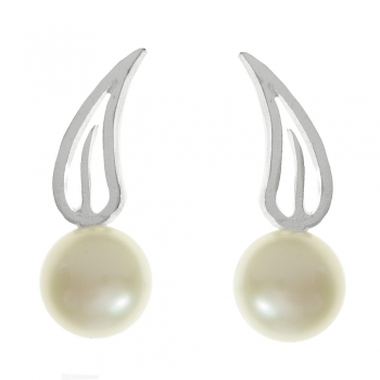 Pendientes perla y hoja Plata de Ley