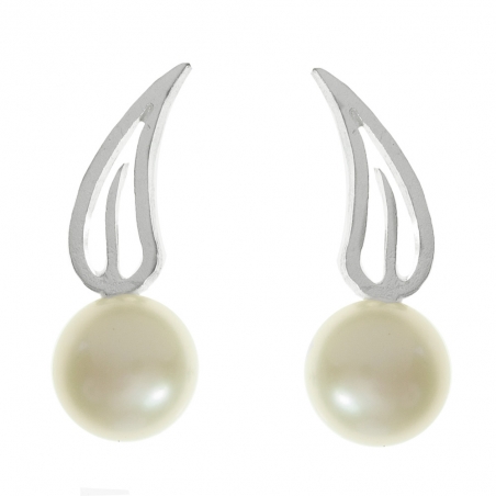 Pendientes perla y hoja Plata de Ley