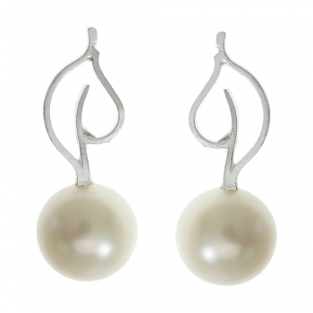 Pendientes perla y hoja Plata de Ley