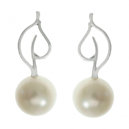 Pendientes perla y hoja Plata de Ley