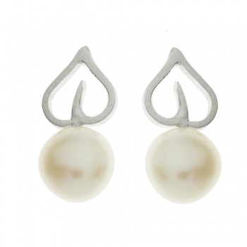 Pendientes perla y hoja Plata de Ley