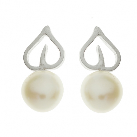 Pendientes perla y hoja Plata de Ley
