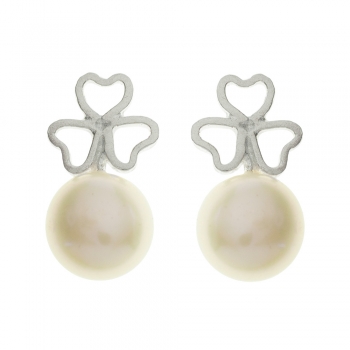 Pendientes perla y flor Plata de Ley