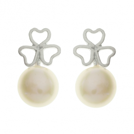 Pendientes perla y flor Plata de Ley