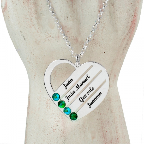Collar corazón 4 nombres personalizados