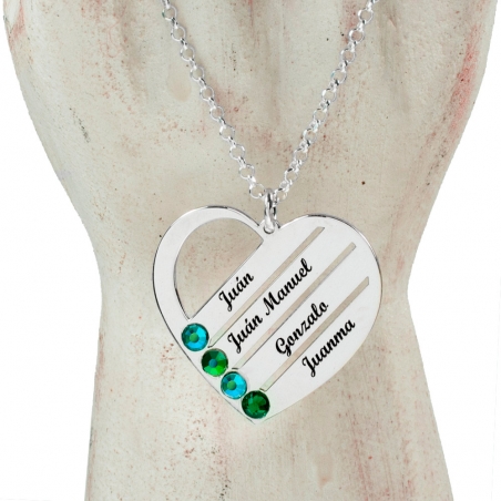 Collar corazón 4 nombres personalizados