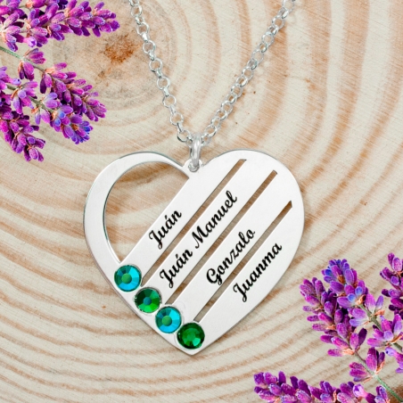 Collar corazón 4 nombres personalizados