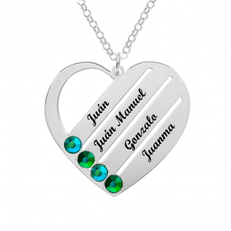 Collar corazón 4 nombres personalizados