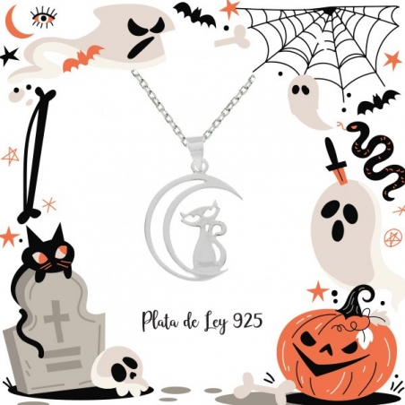 Colgante gato en la luna Plata de Ley