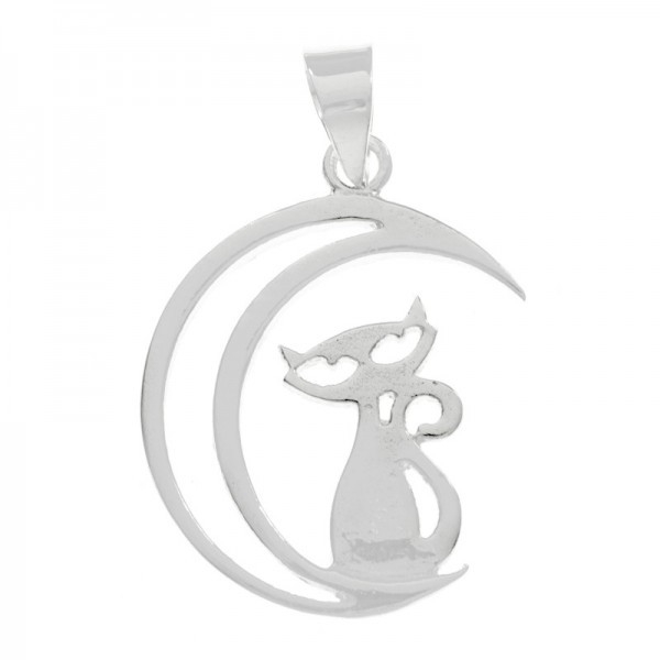 Colgante gato en la luna Plata de Ley