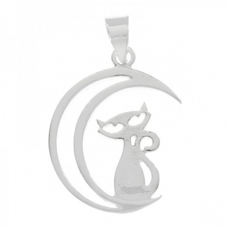 Colgante gato en la luna Plata de Ley