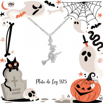 Collar mini bruja con escoba