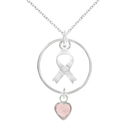 Collar lazo y corazón rosa lucha contra el cáncer