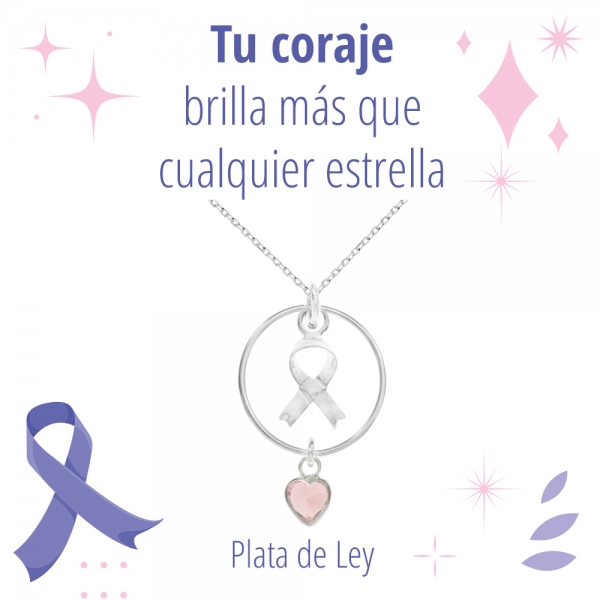 Collar lazo y corazón rosa lucha contra el cáncer