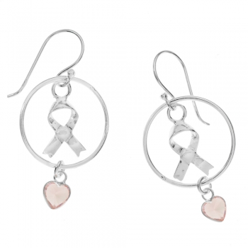 Pendientes lazo y corazón rosa lucha contra el cáncer 2