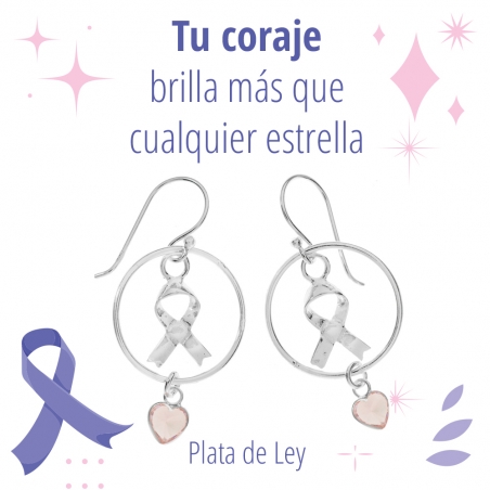 Pendientes lazo y corazón rosa lucha contra el cáncer