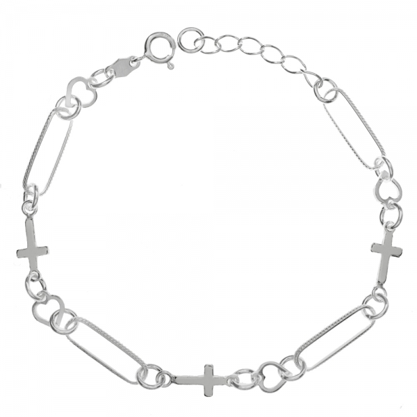 Pulsera cruz & corazón Plata de Ley