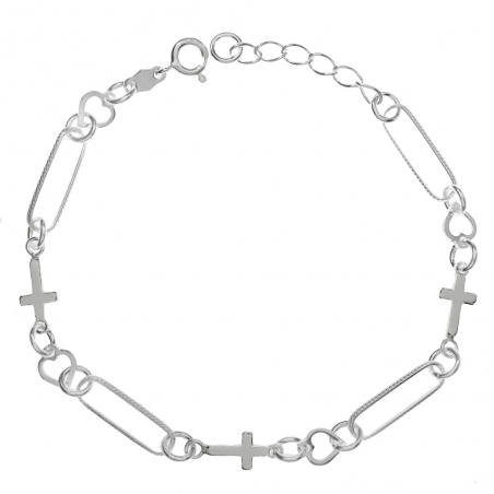 Pulsera cruz & corazón Plata de Ley