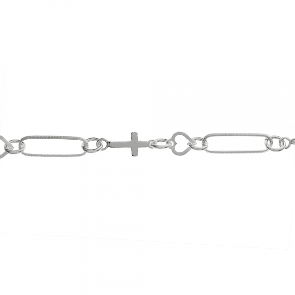 Pulsera cruz & corazón Plata de Ley