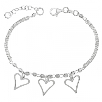 Pulsera Triple corazón Plata de Ley