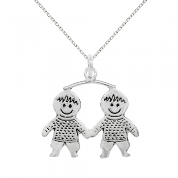 Colgante dos niños Plata de Ley con cadena