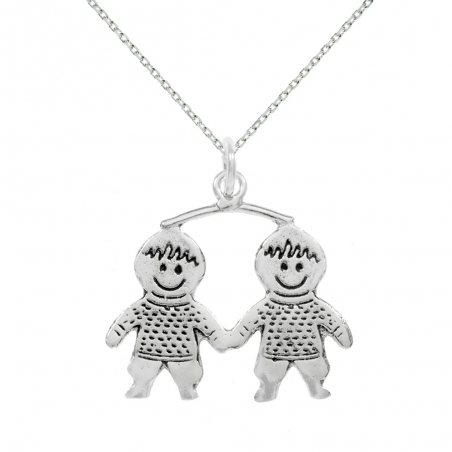 Colgante dos niños Plata de Ley con cadena