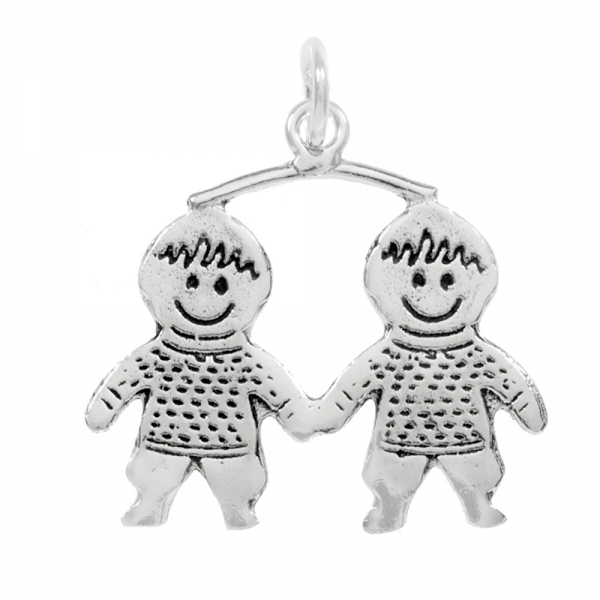 Colgante dos niños Plata de Ley con cadena