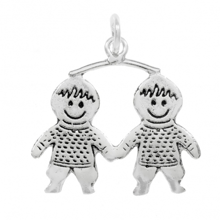 Colgante dos niños Plata de Ley con cadena