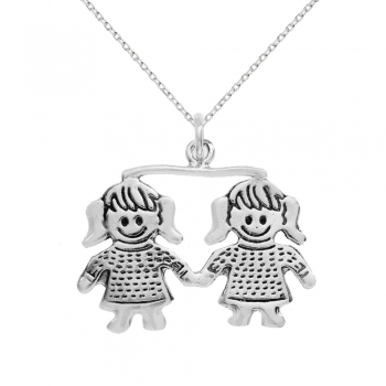 Colgante dos niñas Plata de Ley con cadena