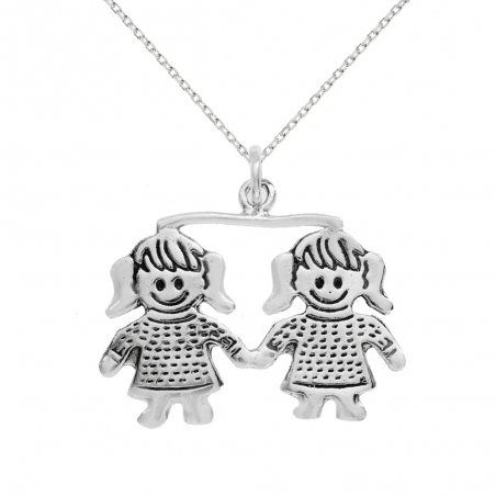 Colgante dos niñas Plata de Ley con cadena