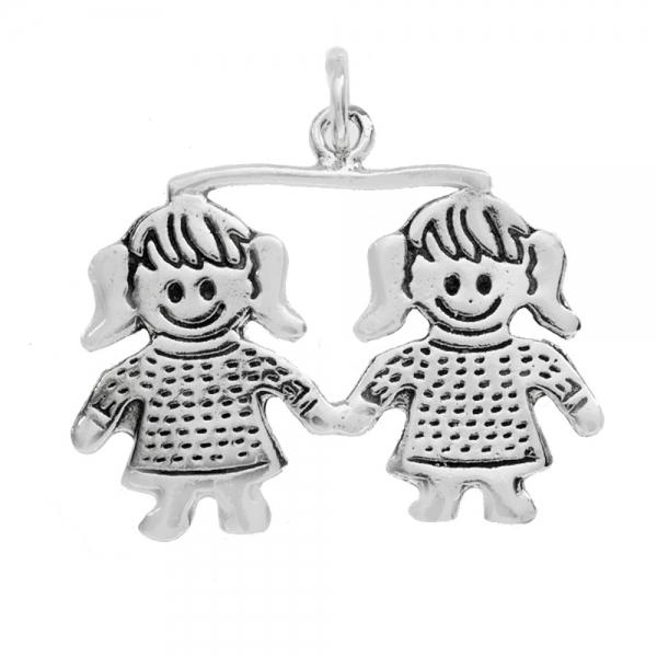 Colgante dos niñas Plata de Ley con cadena