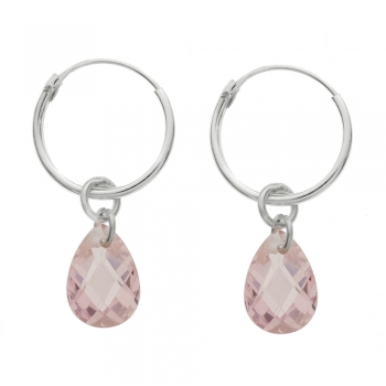 Aros con gota de cristal rosa
