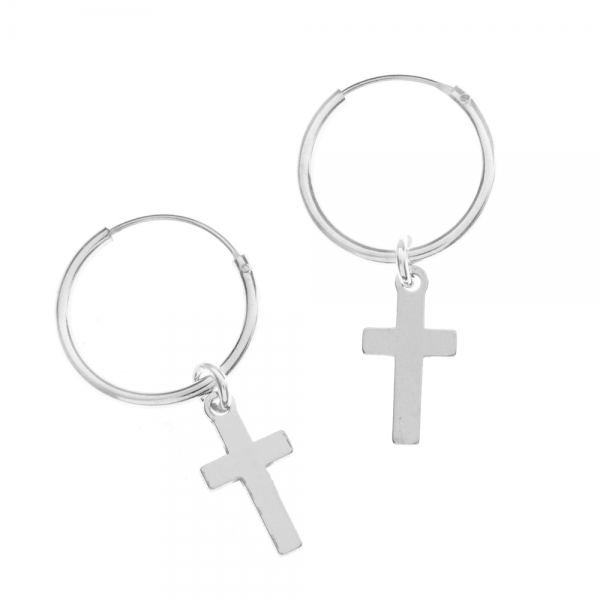 Pendientes aro cruz Plata de Ley