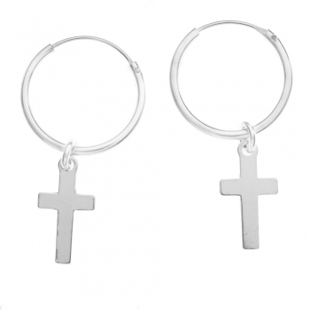 Pendientes aro cruz Plata de Ley 2