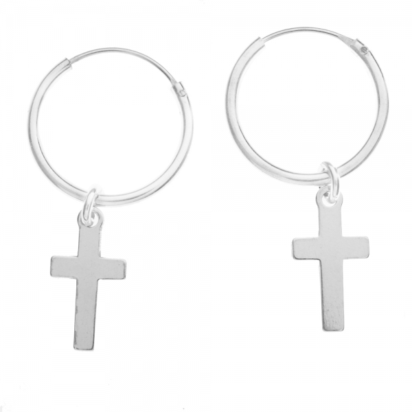Pendientes aro cruz Plata de Ley